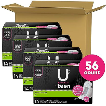 U by Kotex Balance Sized for Teens Ultra Thin Pads with Wings, Heavy Absorbency, 56 Count U by KotexBuy Supplements Australia