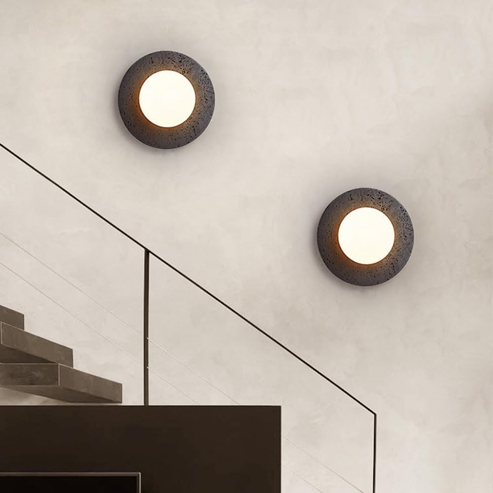 BFFGKGL Modern Natural Black Travertine Hallway Wall Sconce Nordic Creativity Round Transmittance Glass Bedside Wall Light Japanese Minimalist Aisle Wall Lamp For Living Room Stairs Living Room Balcon BFFGKGLBuy Supplements Australia