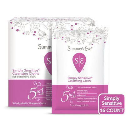 Summer's Eve Feminine Cleansing Cloths | Sensitive Skin | 16 Each | Pack of 2 Pink RhymeBuy Supplements Australia