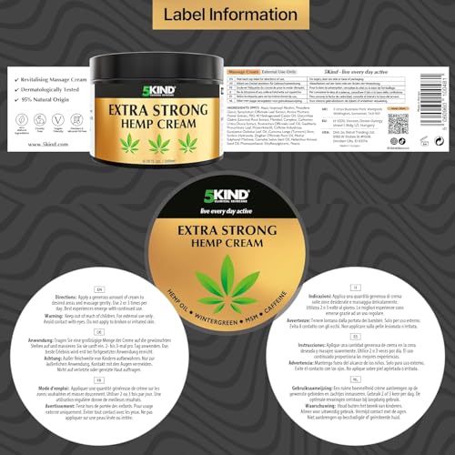 5kind Extra Strong Hemp Cream 6.76 fl oz - Maximum Strength - Natural Topical Cream - Muscle Rub for Lower Back, Joints, Neck, Knees, Shoulders 5kind clinical skincareBuy Supplements Australia