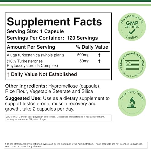 Turkesterone Supplement 500mg, 120 Capsules (Ajuga Turkestanica Extract Std. to 10% Turkesterone) Similar to Ecdysterone for Men's Health Support (Manufactured and Tested in the USA) by Double Wood Double Wood SupplementsBuy Supplements Australia