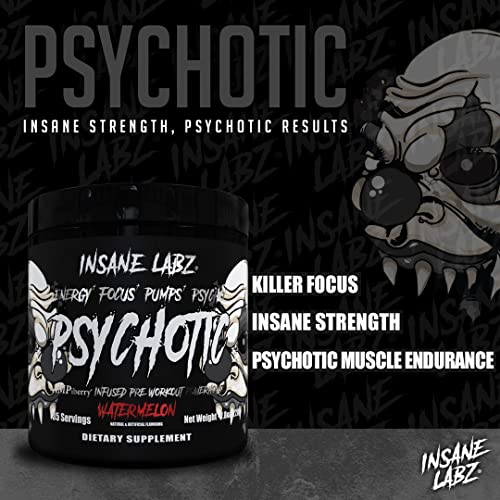 Insane Labz Psychotic Black Edition Mid Stimulant Pre Workout Powder, Energy Focus Insane LabzBuy Supplements Australia