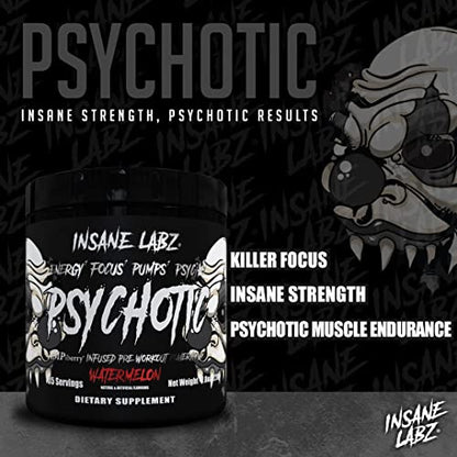 Insane Labz Psychotic Black Edition Mid Stimulant Pre Workout Powder, Energy Focus Insane LabzBuy Supplements Australia
