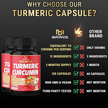 (2 Packs) Premium Turmeric Curcumin Supplement 12050mg with Ginger, Apple Cider Vinegar BMVINVOLBuy Supplements Australia