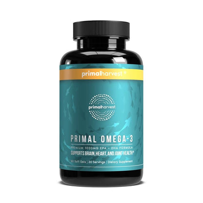 Primal Harvest Omega 3 Fish Oil Supplements, 30 Servings Soft Gels Capsules w/ 1000mg EPA + DHA Supplements