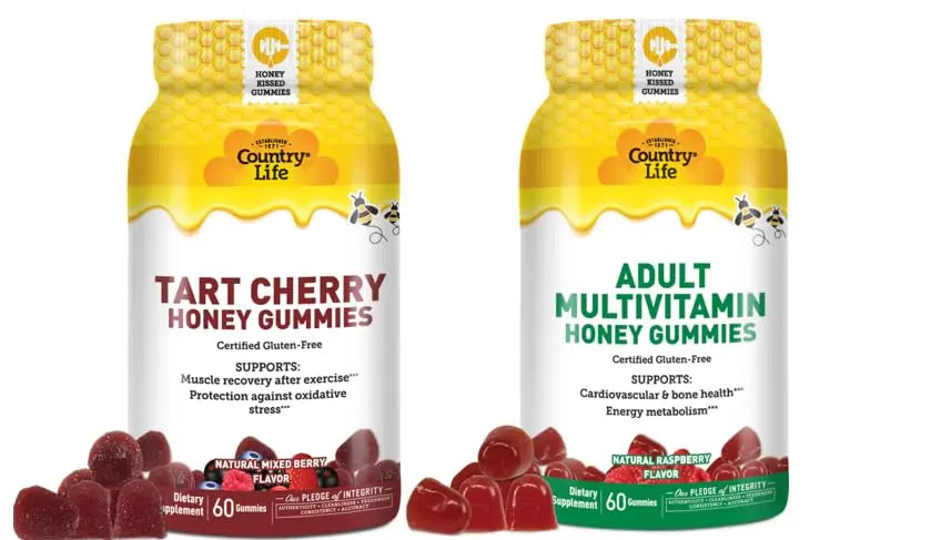 Country Life® Tart Cherry & Adult Multivitamin Honey Gummies - Bundle - Non-GMO - Certified Gluten Free Country Life
