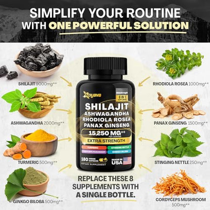 Zoyava Shilajit 9000MG Radiant Health Blend Ashwagandha 2000MG Rhodiola Rosea ZoyavaBuy Supplements Australia