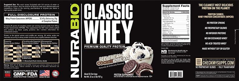 NutraBio Classic Whey Protein Powder- 25G of Protein Per Scoop - Ice Cream Cookie NutraBioBuy Supplements Australia