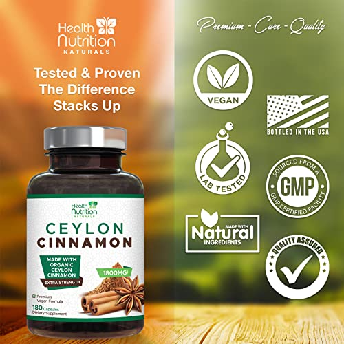 Pure Ceylon Cinnamon Capsules - Certified Organic Cinnamon Pills, Non-GMO, Dairy & Gluten Health Nutrition NaturalsBuy Supplements Australia