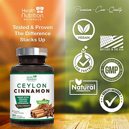 Pure Ceylon Cinnamon Capsules - Certified Organic Cinnamon Pills, Non-GMO, Dairy & Gluten Health Nutrition NaturalsBuy Supplements Australia