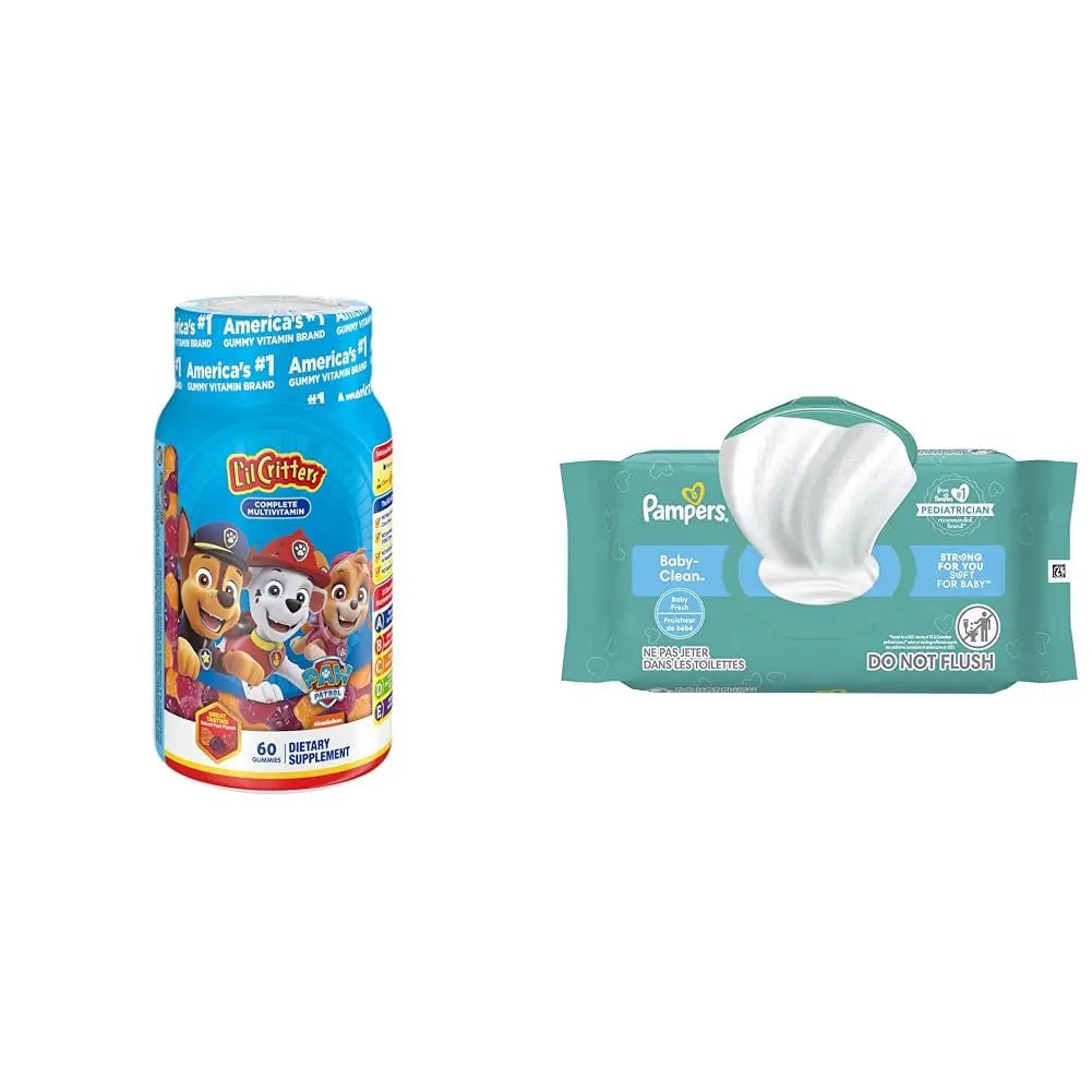 L'il Critters Paw Patrol Gummy Vites Daily Gummy Multivitamin for Kids, 60 Gummies and Pampers Baby Clean Wipes, 1 Flip-Top Pack (72 Wipes) Lil CrittersBuy Supplements Australia