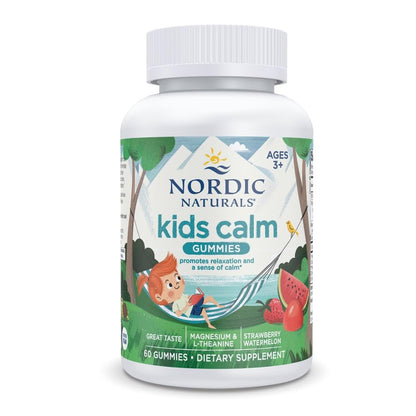 Nordic Naturals Kids Calm Gummies - Strawberry Watermelon - 60 Gummies - Magnesium L-Theanine Supplement - Calming for Kids