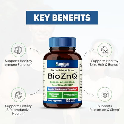 Sandhu's BioZnq 900mg Vegetarian Capsules Zinc Supplement with Quercetin Sandhu'sBuy Supplements Australia