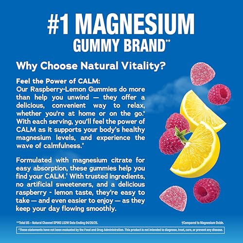 Natural Vitality Calm Magnesium Gummies | 330mg Per Serving | Raspberry Lemon Flavored Supplement | Gluten-Free & Vegan | 240 Count