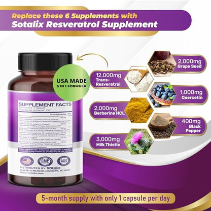 Resveratrol 24,000mg with Grape Seed + Quercetin Berberine + Milk Thistle Powerful Anti SOTALIX SUPPLEMENTBuy Supplements Australia