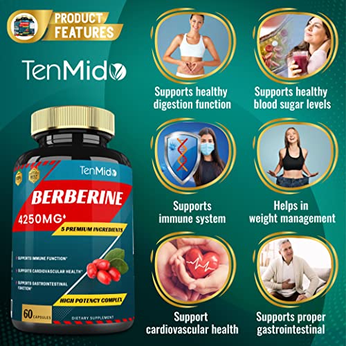 Berberine Extract Capsules 4250mg, 2 Months Supply & Ceylon, Milk Thistle, Turmeric TenmidoBuy Supplements Australia