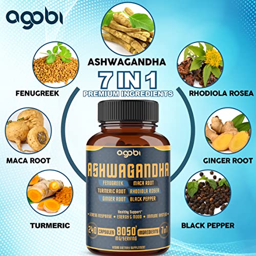 240 Capsules - 8 Month Supply - 7in1 Ashwagandha 8050mg - Combined With Fenugreek agobiBuy Supplements Australia
