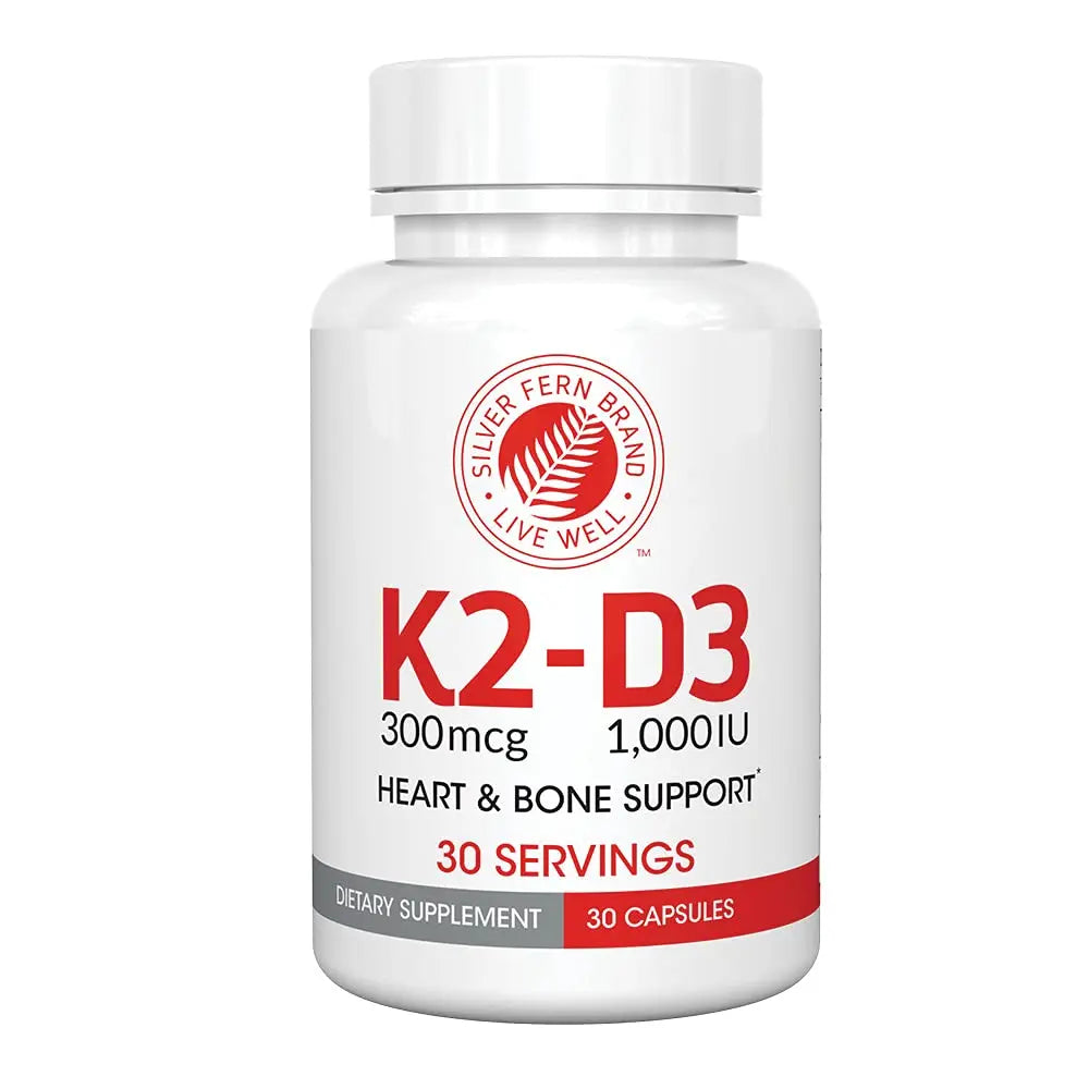 Silver Fern Vitamin K2-D3 Supplement Brand - Natural, Non-Synthetic - K2-7 as Menaquinone-7 (MK-7) - D3 as cholecalciferol Silver Fern