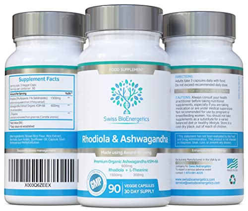 Rhodiola & Ashwagandha with L-Theanine - Award Winning Ashwagandha KSM-66 600mg swiss bioenergeticsBuy Supplements Australia