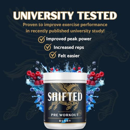SHIFTED Maximum Pre Workout Powder, Energy & Focus Supplement with Creatine Monohydrate, Beta Alanine, Caffeine, Electrolytes, Pre-Workout Drink Mix, Muscle Pump/Growth Support, Berry, 20 Servings