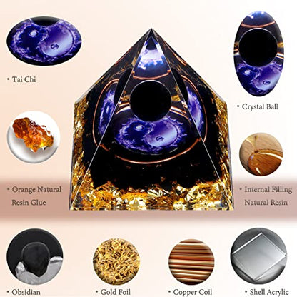 Yin Yang Healing Crystal Orgonite Pyramid - Tai Chi with Obsidian Ball - Taiji Reiki Chakra Meditation FENGSHUI-CAISHENBuy Supplements Australia