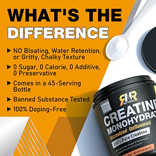 Rep N Roll Micronized Creatine Powder, 45 Serv., Creatine Monohydrate 5000 MG Rep N RollBuy Supplements Australia