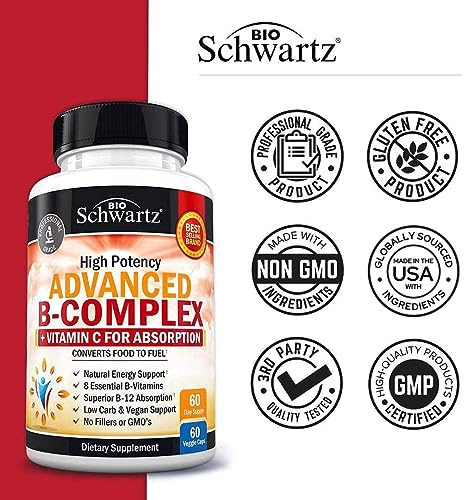Vitamin B Complex with Vitamin C for Maximum Absorption - Methylcobalamin b12 BioSchwartzBuy Supplements Australia