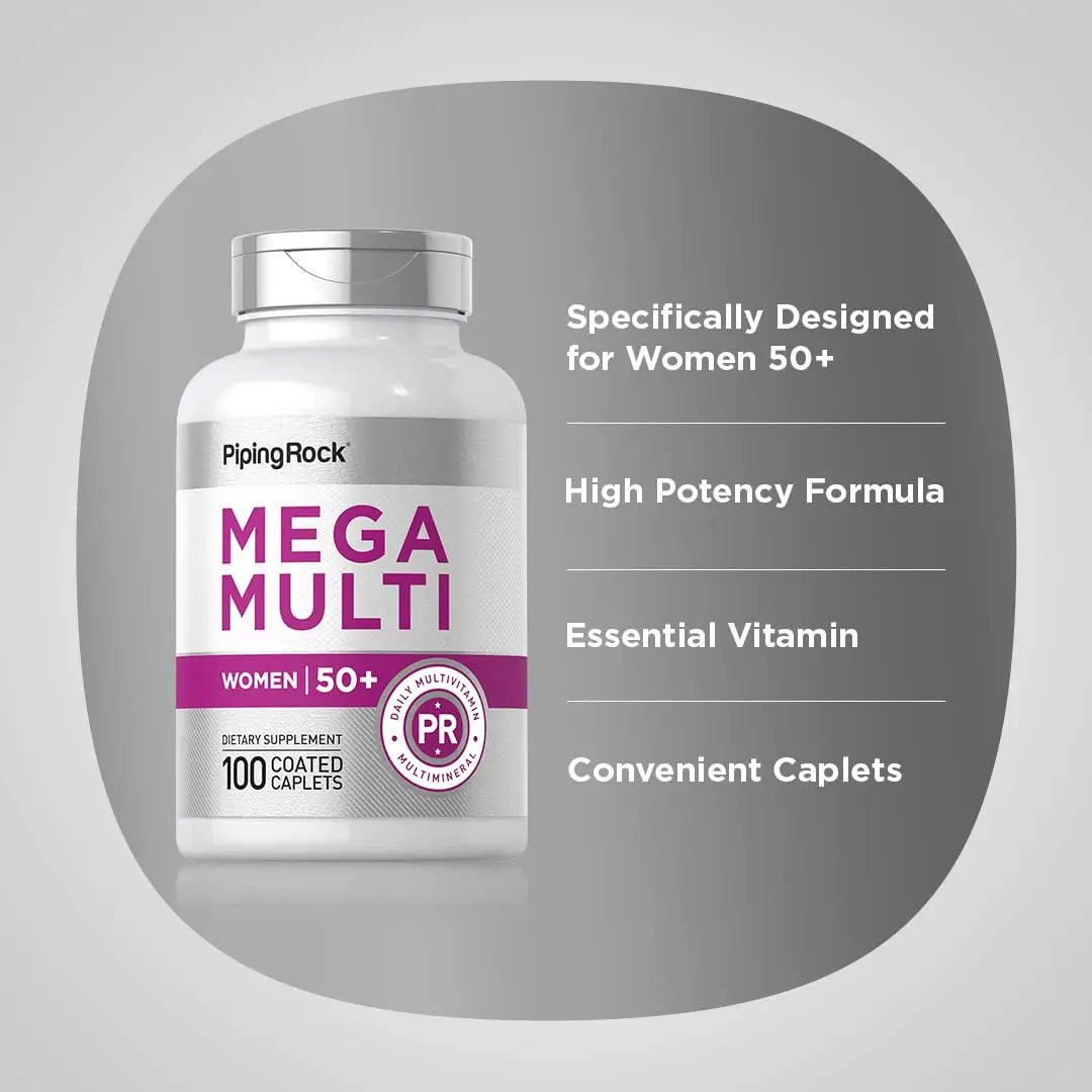 Piping Rock Multivitamin for Women 50 Plus | 100 Coated Caplets | Daily Multi Vitamin & Mineral for Women | Piping Rock