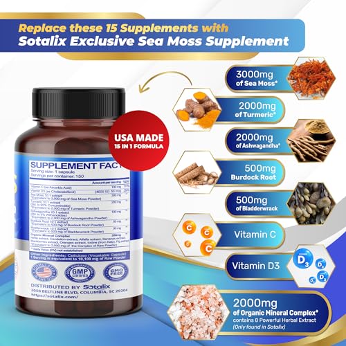 Sotalix Sea Moss Capsule 10100mg with Ashwagandha, Burdock Root, Bladderwrack SOTALIX SUPPLEMENTBuy Supplements Australia