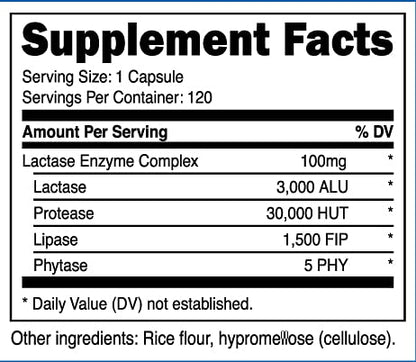 Nutricost Lactase Enzyme Complex 3,000 FCC ALU, 120 Veggie Capsules - Non-GMO NutricostBuy Supplements Australia