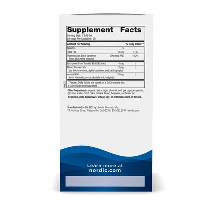 Nordic Naturals Vitamin A + Carotenoids, Unflavored - 30 Soft Gels - Lycopene & Astaxanthin - Supports Skin, Cellular Health - Non-GMO - 30 Servings Nordic NaturalsBuy Supplements Australia