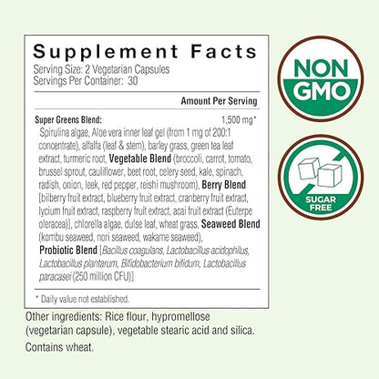 Country Farms Super Greens Vegicaps, 32 Super Foods, Whole Food Supplement, Greens, Fruit, Vegetables, Mushrooms & Probiotics, Rich in Antioxidants & Phytonutrients, 60 Count, 30 Servings Country FarmsBuy Supplements Australia