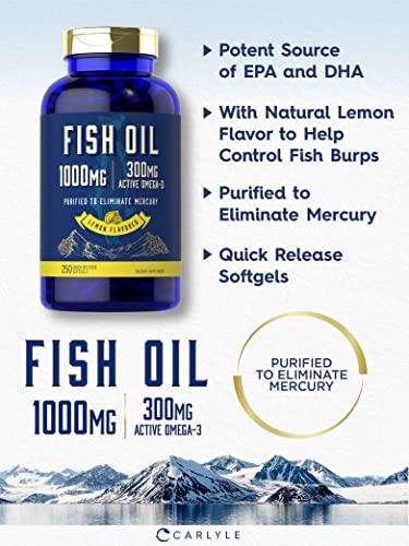 Fish Oil 1000mg | 300mg Omega 3 | 250 Count | Non-GMO and Gluten Free Supplement CarlyleBuy Supplements Australia