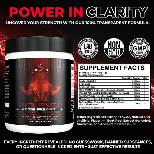 VIOLENCE Stim Free Pre Workout Powder by REVSCI, Precision Dosed Non Stim Preworkout Revolution ScienceBuy Supplements Australia