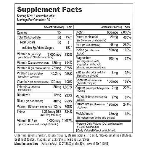 BariatricPal 30-Day Bariatric Vitamin Bundle (Multivitamin ONE 1 per Day! Chewable with 45mg Iron - Mixed Berry and Calcium Citrate Soft Chews 500mg with Probiotics - Orange Creamsicle) BariatricPalBuy Supplements Australia