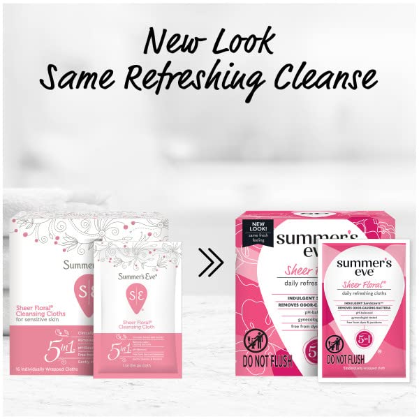 Summer's Eve Sheer Floral Daily Refreshing Feminine Wipes, Removes Odor, pH balanced, 16 count, (Pack of 8) Summer's EveBuy Supplements Australia