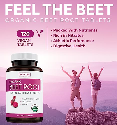 USDA Organic Beet Root Powder (120 Tablets) 1350mg Beets Per Serving with Black Pepper Healths HarmonyBuy Supplements Australia