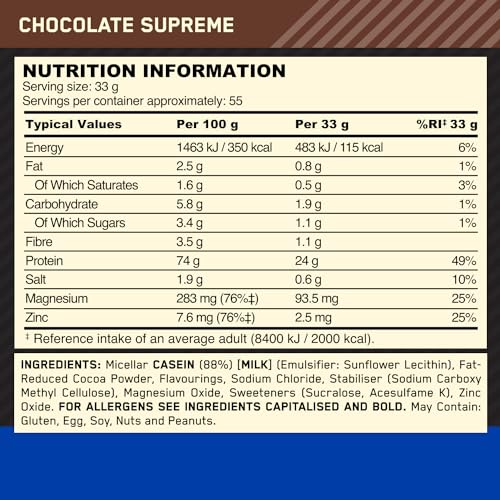 Optimum Nutrition Gold Standard 100% Casein Slow Digesting Protein Powder with Zinc Optimum NutritionBuy Supplements Australia