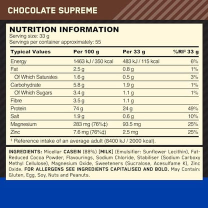 Optimum Nutrition Gold Standard 100% Casein Slow Digesting Protein Powder with Zinc Optimum NutritionBuy Supplements Australia