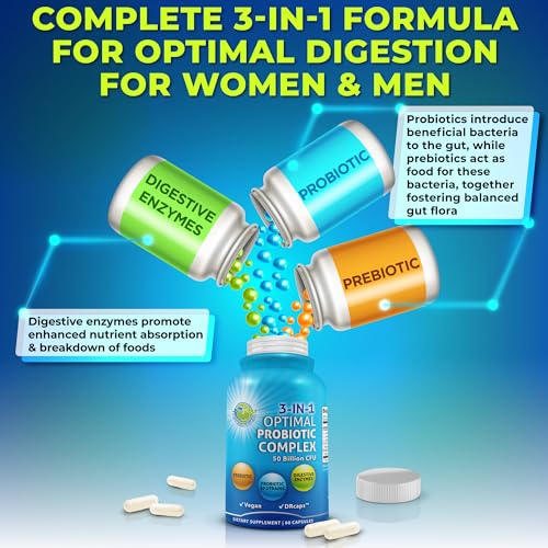 Probiotics with Digestive Enzymes and Prebiotic for Women and Men - 3-In-1 Vegan Probiotic SUPPLEMENTS STUDIOBuy Supplements Australia