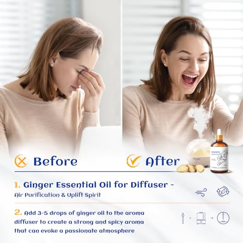 HIQILI Pure Ginger Essential Oil 3.38 Fl Oz, Pure Natural Premium Ginger Oil for Massage HIQILIBuy Supplements Australia