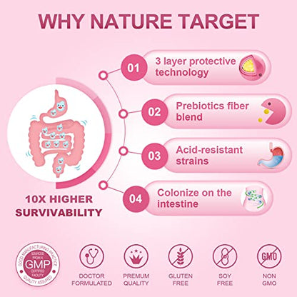 Probiotics-for-Women, Probiotics and Prebiotics, Cranberry and D-Mannose, 50-Billion NATURE TARGETBuy Supplements Australia