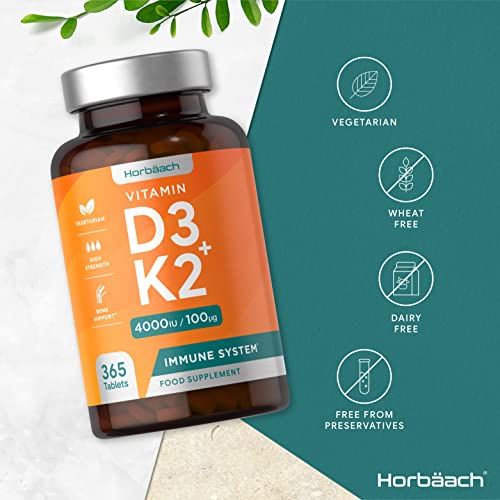 Vitamin D3 K2 High Strength Tablets | 365 Count | Vitamin D3 4000iu and Vitamin K2 MK7 HorbäachBuy Supplements Australia
