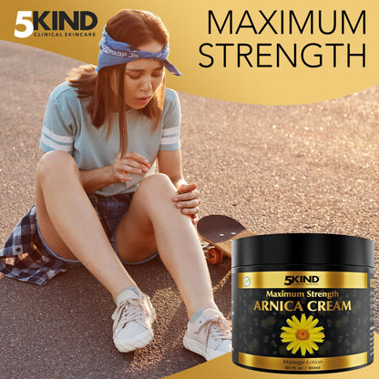 5kind Extra Strong Arnica Cream for Bruising and Swelling 10.1 Fl Oz - Arnica Bruise Cream Extra Strength Fast Healing Thin Skin - High Concentration Arnica Montana Extract for Bruises-Natural Formula - Maple Wellness Supplements
