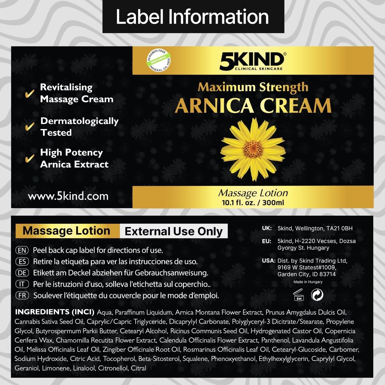 5kind Extra Strong Arnica Cream for Bruising and Swelling 10.1 Fl Oz - Arnica Bruise Cream Extra Strength Fast Healing Thin Skin - High Concentration Arnica Montana Extract for Bruises-Natural Formula - Maple Wellness Supplements