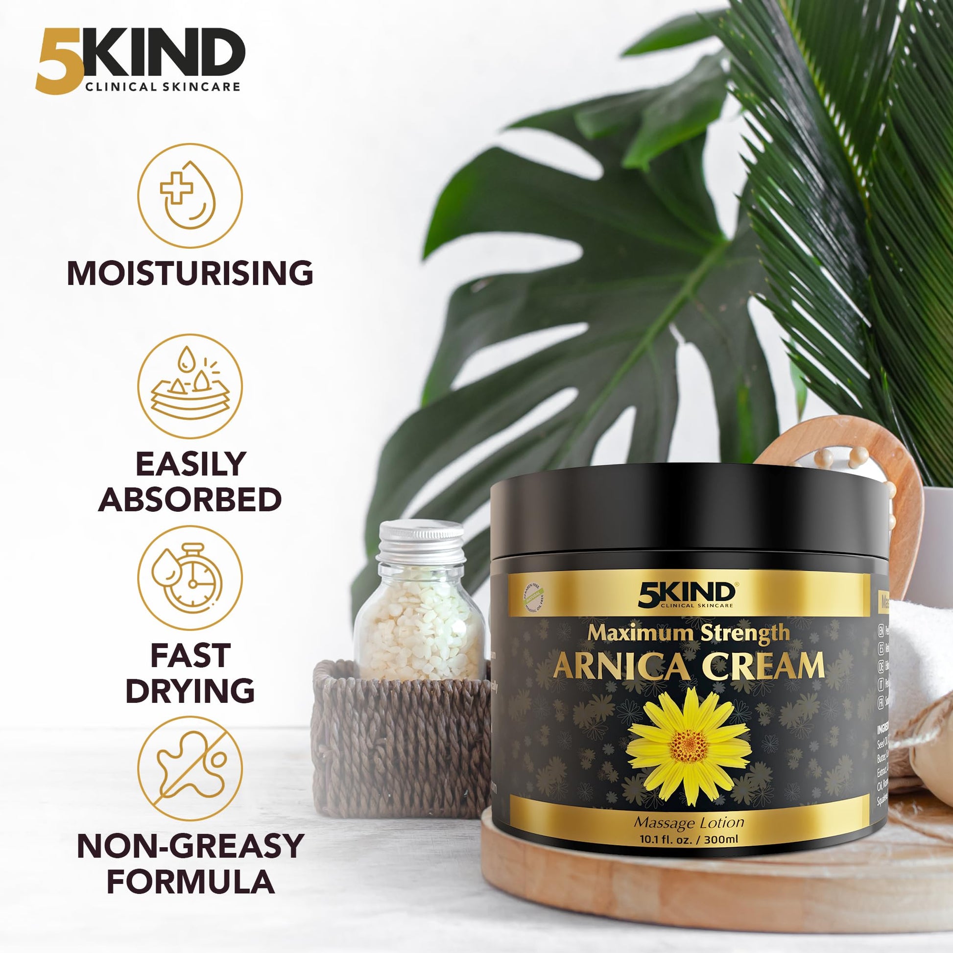 5kind Extra Strong Arnica Cream for Bruising and Swelling 10.1 Fl Oz - Arnica Bruise Cream Extra Strength Fast Healing Thin Skin - High Concentration Arnica Montana Extract for Bruises-Natural Formula - Maple Wellness Supplements