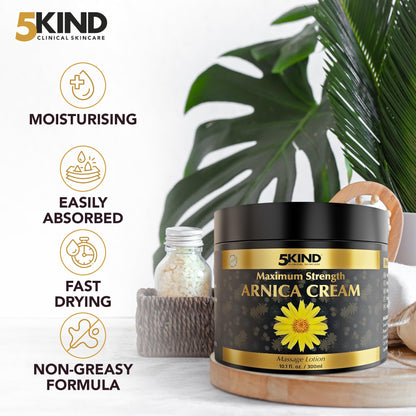 5kind Extra Strong Arnica Cream for Bruising and Swelling 10.1 Fl Oz - Arnica Bruise Cream Extra Strength Fast Healing Thin Skin - High Concentration Arnica Montana Extract for Bruises-Natural Formula - Maple Wellness Supplements