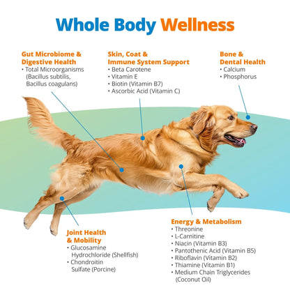 5Strands Dog Multivitamin Chews, 10-in-1, Vitamins & Postbiotics, All Ages & Breeds - Digestion, Brain, Organs, Heart, Mobility, Vision, Skin & Coat, Immunity - Dog Supplement (Peanut Butter, 90ct) - Maple Wellness Supplements