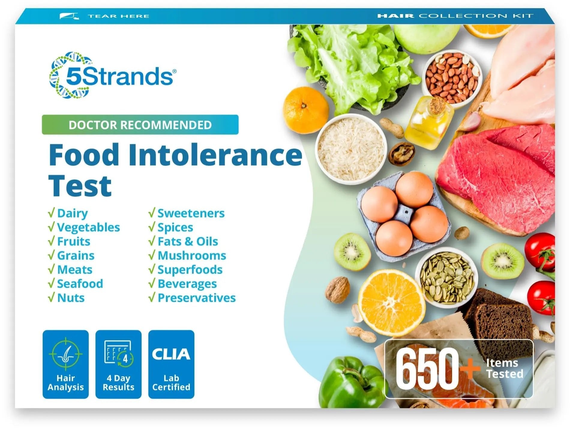 5Strands Food Intolerance Test, Accurate Hair Analysis, 658 Items Tested, at Home Food Sensitivity Test Kit for Adults & Kids, Gut Health Test, Results in 4 Days - Maple Wellness Supplements