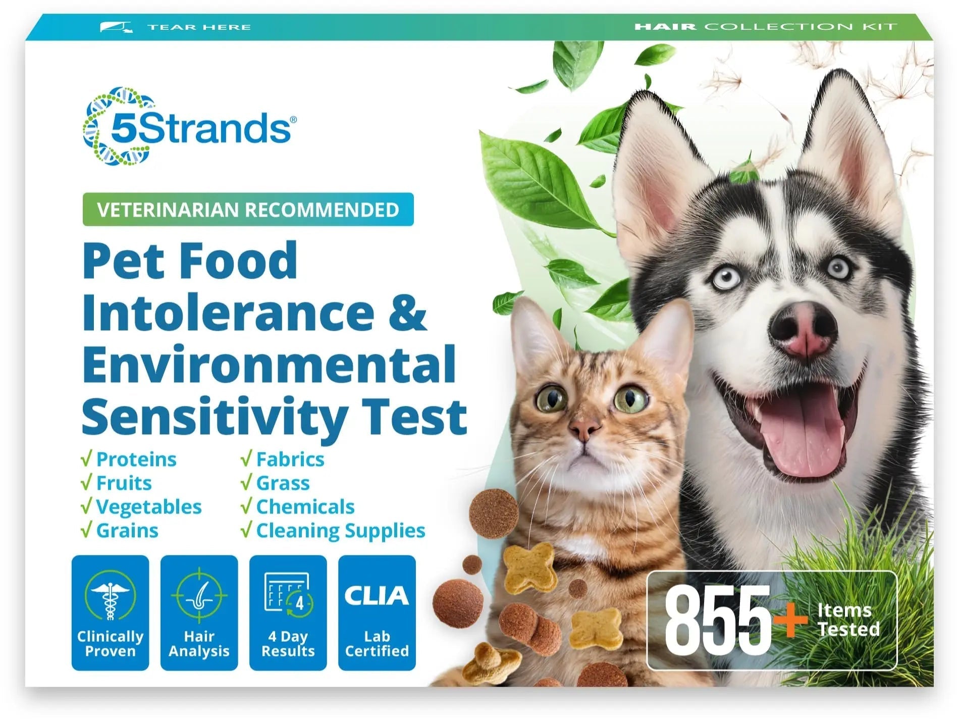5Strands Pet Food Intolerance & Environmental Sensitivity Test, at Home Gut Health Test for Dogs & Cats, 857 Items Tested, Pet Health Check, Results in 4 Days, for All Ages and Breeds - Maple Wellness Supplements